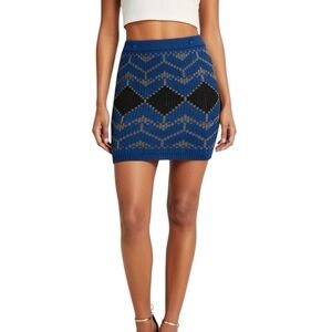 MODA INTERNATIONAL Blue Aztec Design Knit Skirt